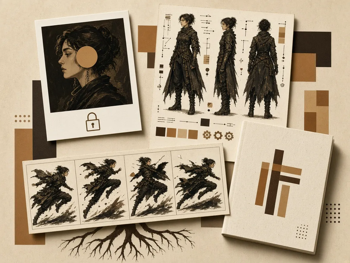 Character kit recipe: face lock, turnaround, movement, and dossier